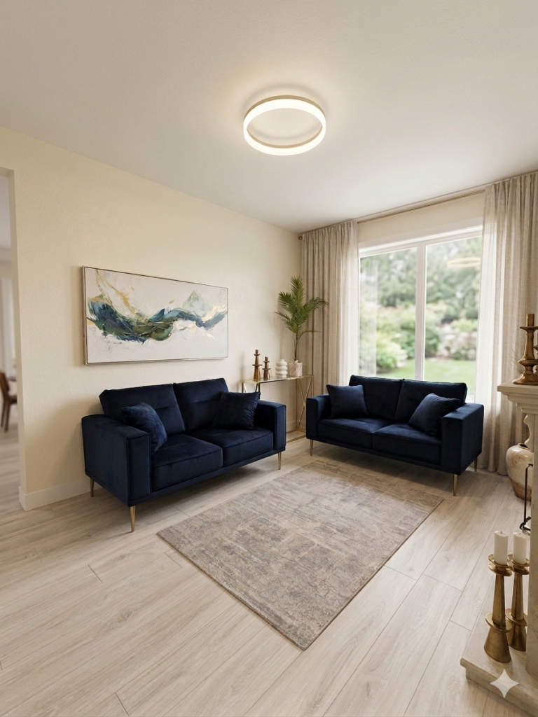 avivia-salon-sofas-bleu-marine-plafonnier-circulaire